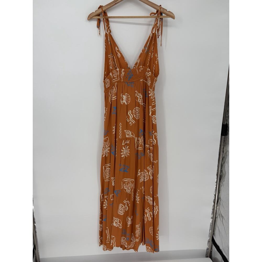 Patrons of Peace Maxi Dress Womens Small Boho Orange Print Tie Strap Flowing - Picture 3 of 12